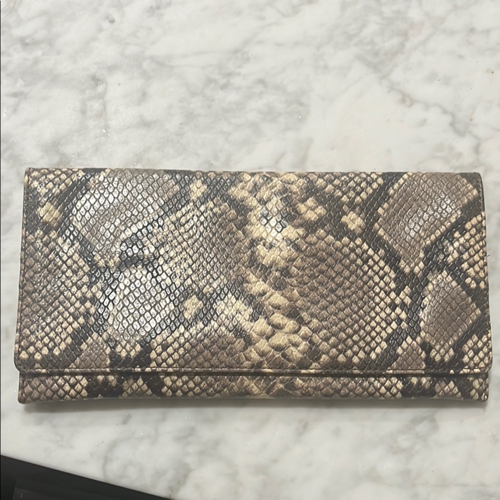 Banana Republic Cream and Brown Clutch with Snakeskin Pattern